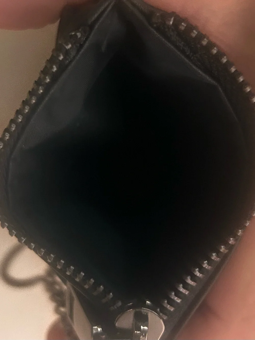 Card wallet Sleek Black Leather with Chain Attachment